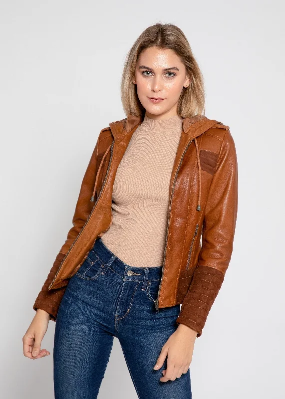 Arya Brown Suede Leather Womens Hooded Leather Jacket