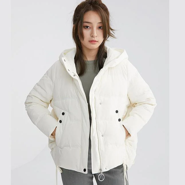 beige white duck down coat plus size side tie snow jackets hooded winter outwear