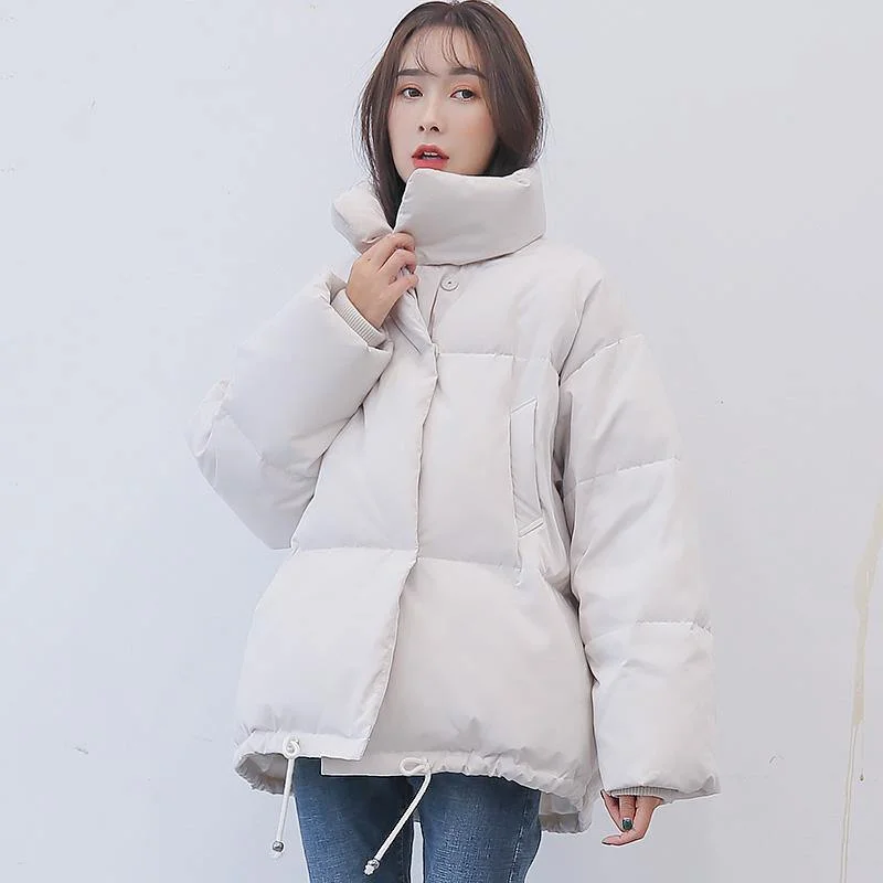 Black Goose Down Coat Casual Stand Collar Snow Jackets Long Sleeve Coats