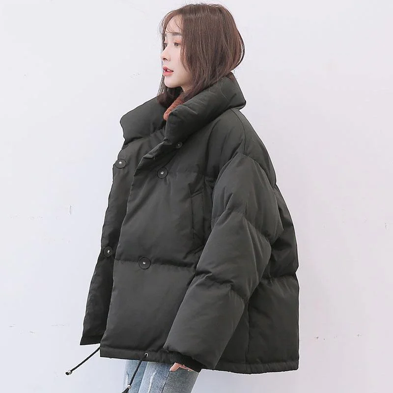 Black Goose Down Coat Casual Stand Collar Snow Jackets Long Sleeve Coats