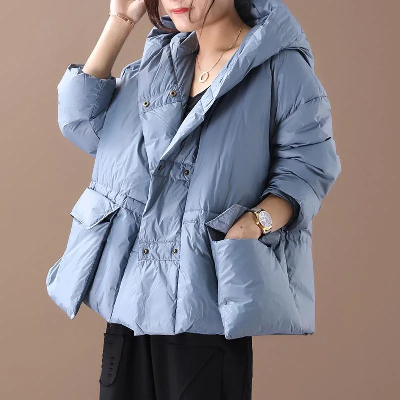 Blue Down Coat Winter Plus Size Snow Jackets Hooded Overcoat Big Pockets