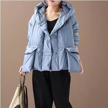 Blue Down Coat Winter Plus Size Snow Jackets Hooded Overcoat Big Pockets