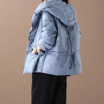 Blue Down Coat Winter Plus Size Snow Jackets Hooded Overcoat Big Pockets