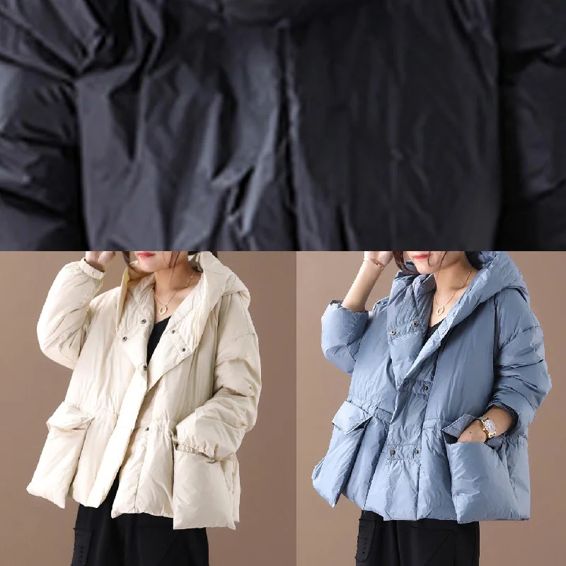 Blue Down Coat Winter Plus Size Snow Jackets Hooded Overcoat Big Pockets