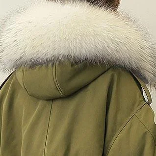 Casual army green down coat winter plussize faux fur collar snow jackets elastic waist Jackets