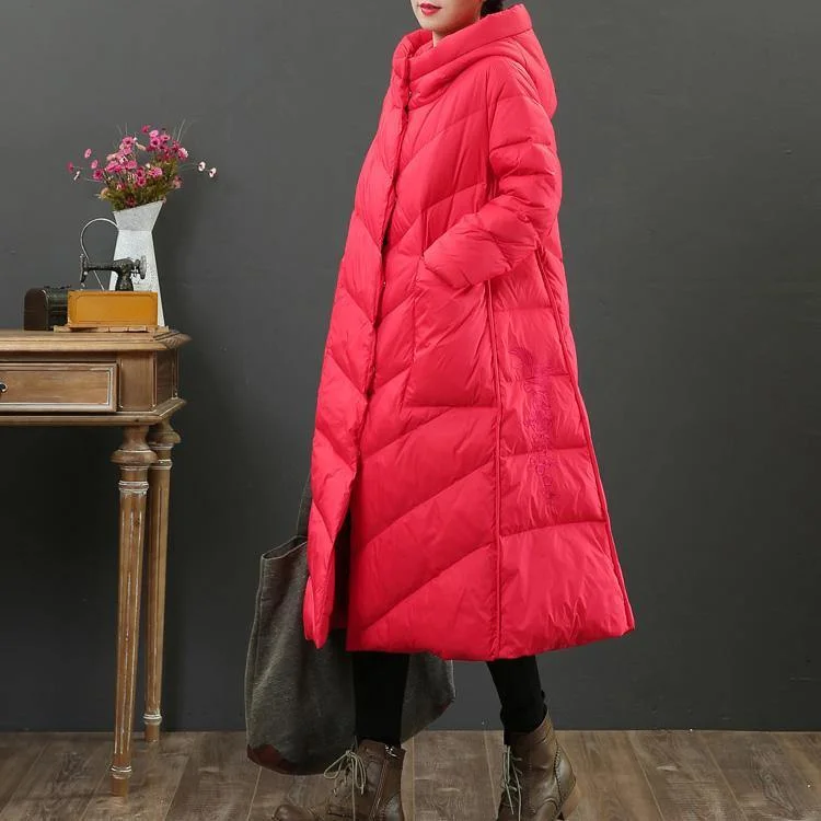 Casual red down coat winter plus size pockets womens parka hooded Luxury coats