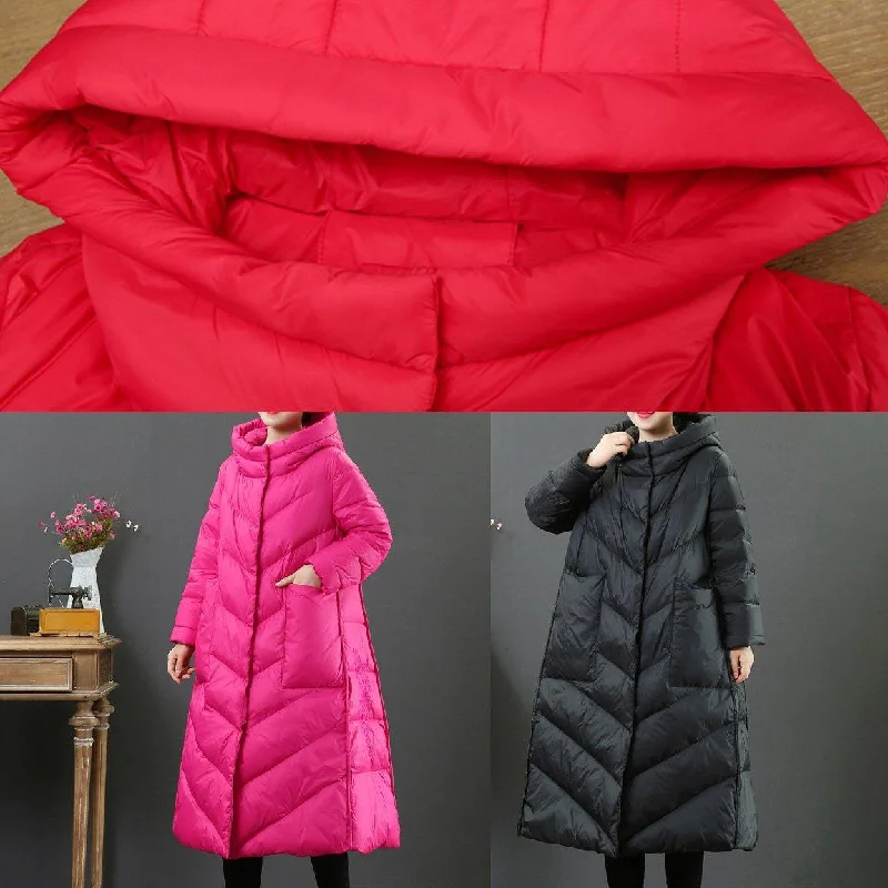 Casual red down coat winter plus size pockets womens parka hooded Luxury coats