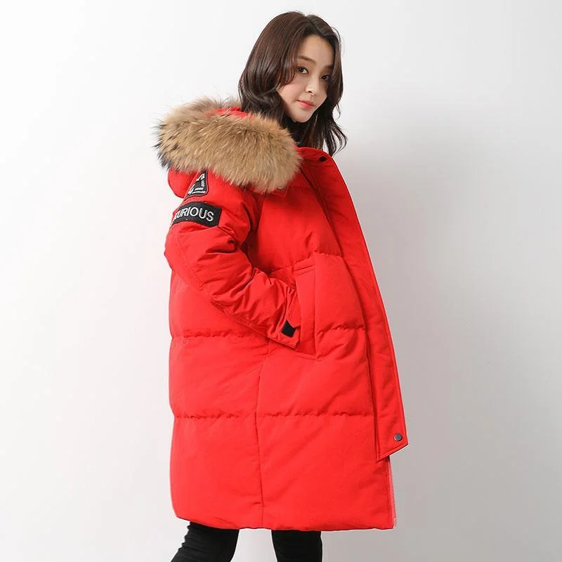 Casual red goose Down coat plus size clothing hooded winter jacket zippered Jackets