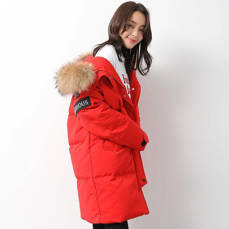 Casual red goose Down coat plus size clothing hooded winter jacket zippered Jackets