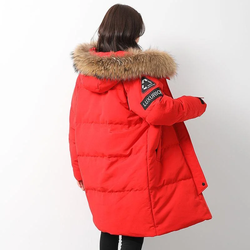 Casual red goose Down coat plus size clothing hooded winter jacket zippered Jackets