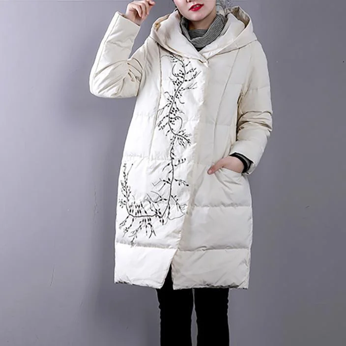 Casual white goose Down coat Loose fitting hoodedYZ-2018111411