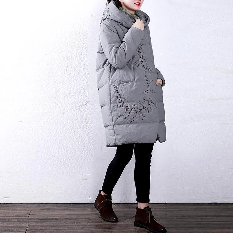 Casual white goose Down coat Loose fitting hoodedYZ-2018111411