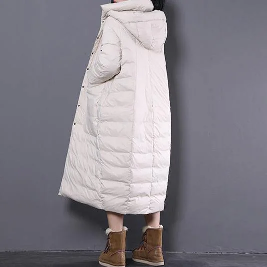 Casual white winter oversize hooded down coat large pockets trench down coat