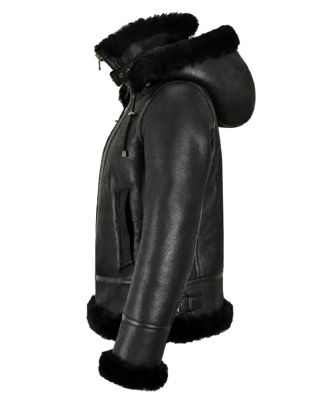 Women's Shearling Leather Jacket Back Faux Fur Lined Jacket