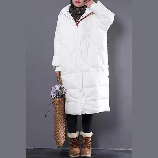 Elegant beige down jacket plus size stand collar Parka Warm pockets zippered down coat