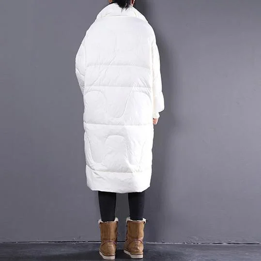 Elegant beige down jacket plus size stand collar Parka Warm pockets zippered down coat