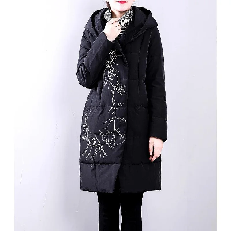 Elegant black goose Down coat plus size hooded YZ-2018111412