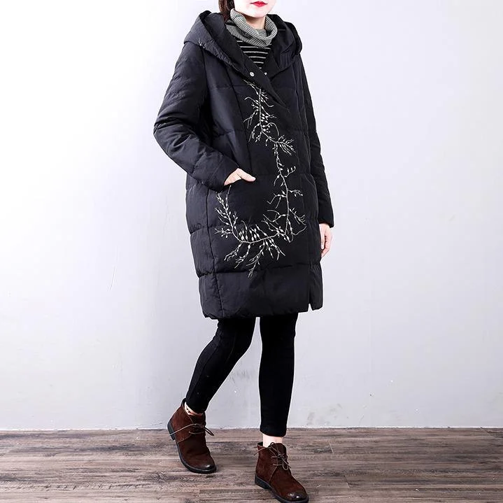 Elegant black goose Down coat plus size hooded YZ-2018111412