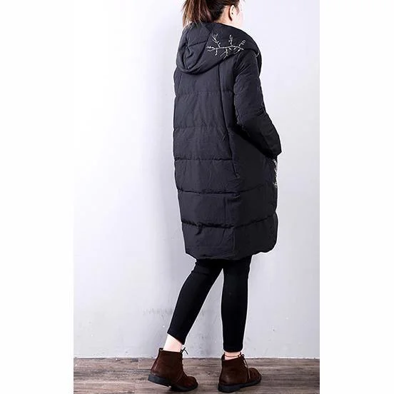 Elegant black goose Down coat plus size hooded YZ-2018111412