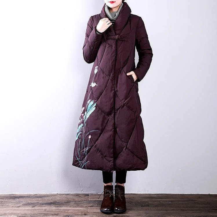 Elegant burgundy down coats woman oversize stand collarYZ-2018111429