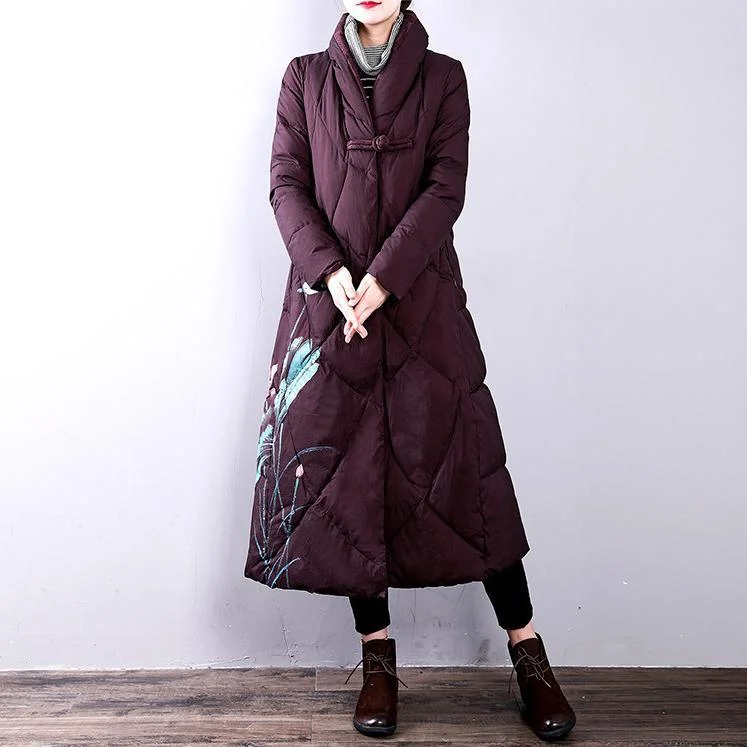 Elegant burgundy down coats woman oversize stand collarYZ-2018111429