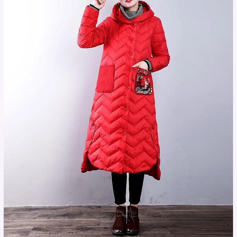 Elegant red duck down coat plus size clothing hooded YZ-2018111439