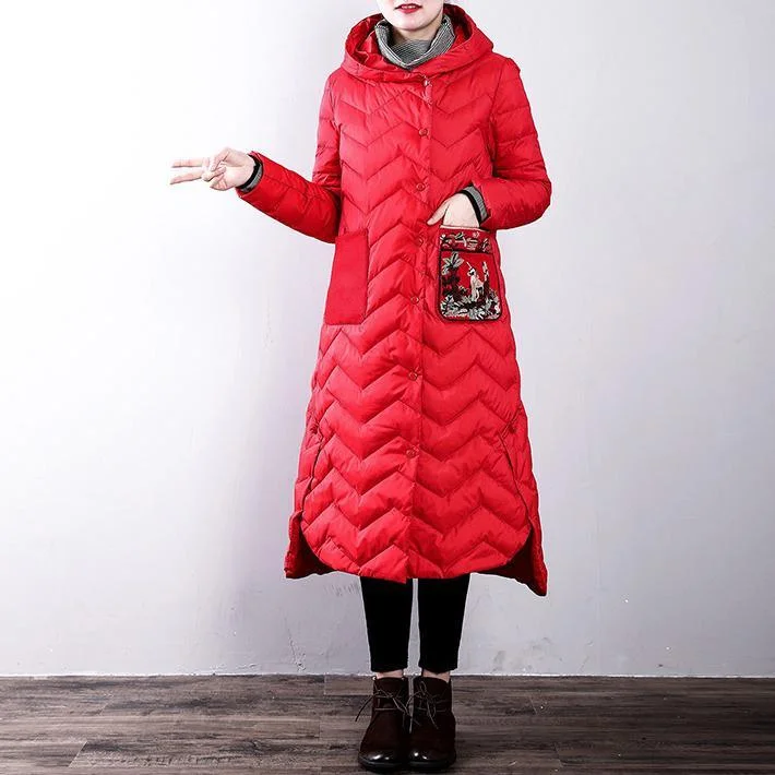 Elegant red duck down coat plus size clothing hooded YZ-2018111439