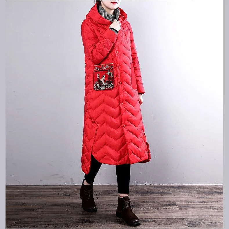 Elegant red duck down coat plus size clothing hooded YZ-2018111439