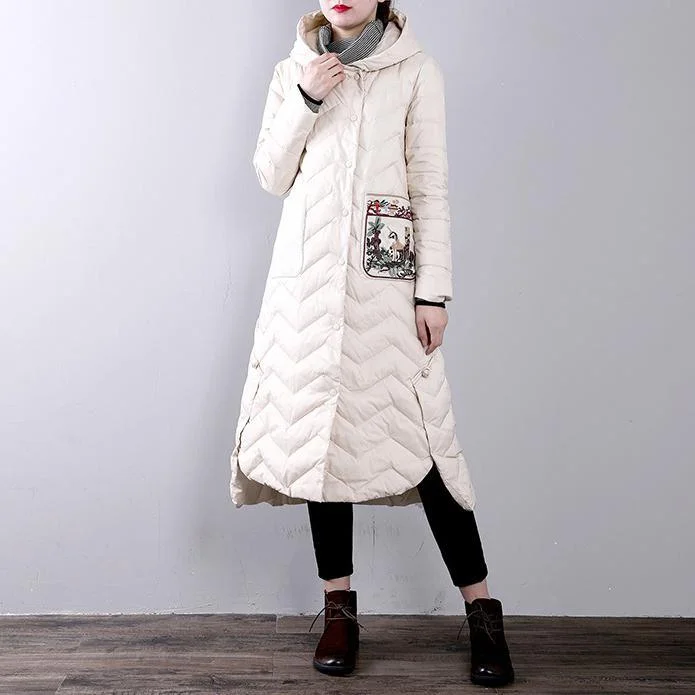 Elegant white goose Down coat trendy plus size hoodedYZ-2018111437