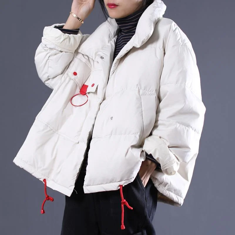 Elegant white Outfits oversize stand collar thick quilted coat Elegant double breasted down coats