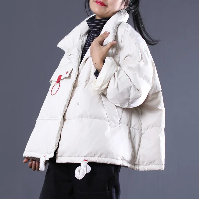 Elegant white Outfits oversize stand collar thick quilted coat Elegant double breasted down coats