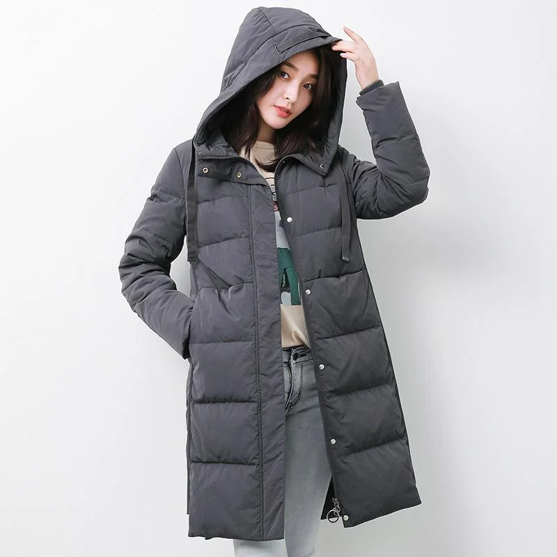 Fine gray goose Down coat plus size clothing hooded winter jacket long sleeve Jackets