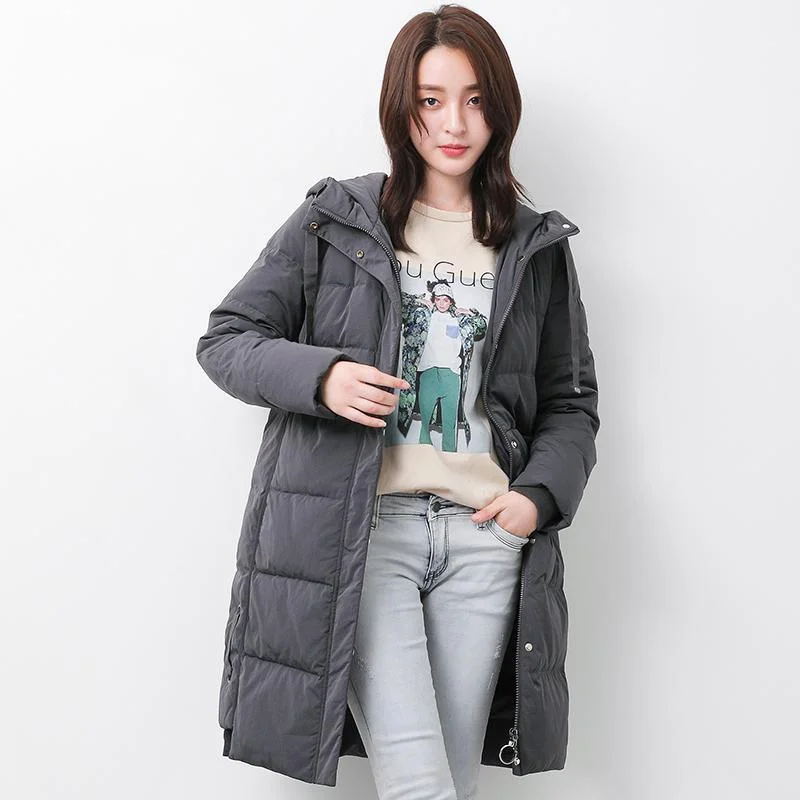 Fine gray goose Down coat plus size clothing hooded winter jacket long sleeve Jackets