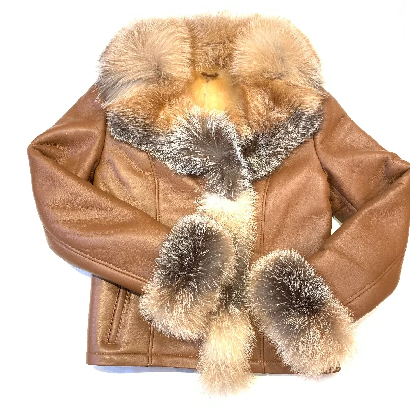 Kashani Ladies Whisky Lambskin Fox Fur Coat