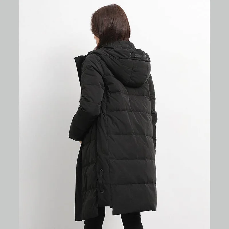 Luxury black goose Down coat plus size tie hooded snow jackets long sleeve Jackets