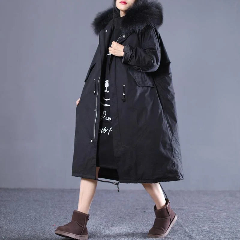 Luxury Black Winter Fashion Oversize Hooded Fur Collar Down Jacket