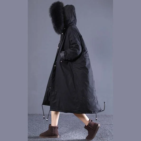 Luxury Black Winter Fashion Oversize Hooded Fur Collar Down Jacket