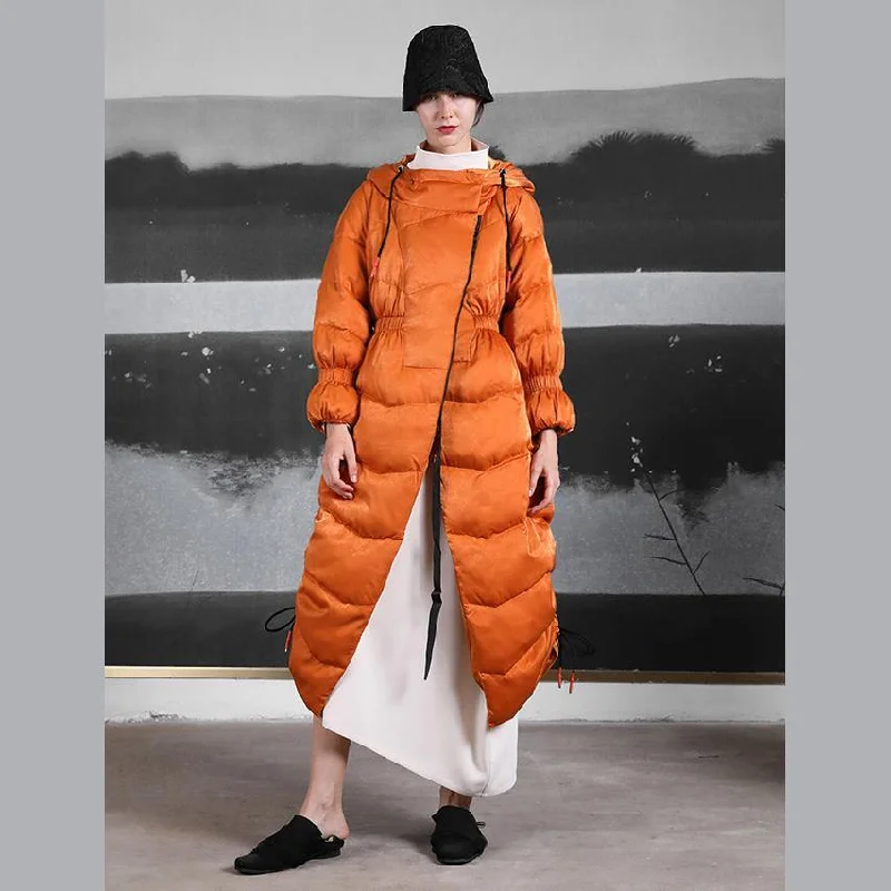 Luxury orange duck down coat trendy plus size side drawstring winter jacket hooded Jackets