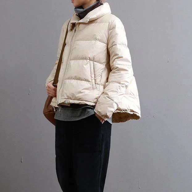 New beige down jacket woman plus size zippered drawstring women parka pockets coats