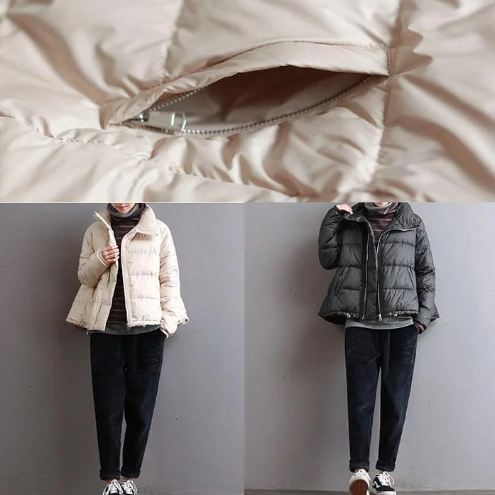 New beige down jacket woman plus size zippered drawstring women parka pockets coats