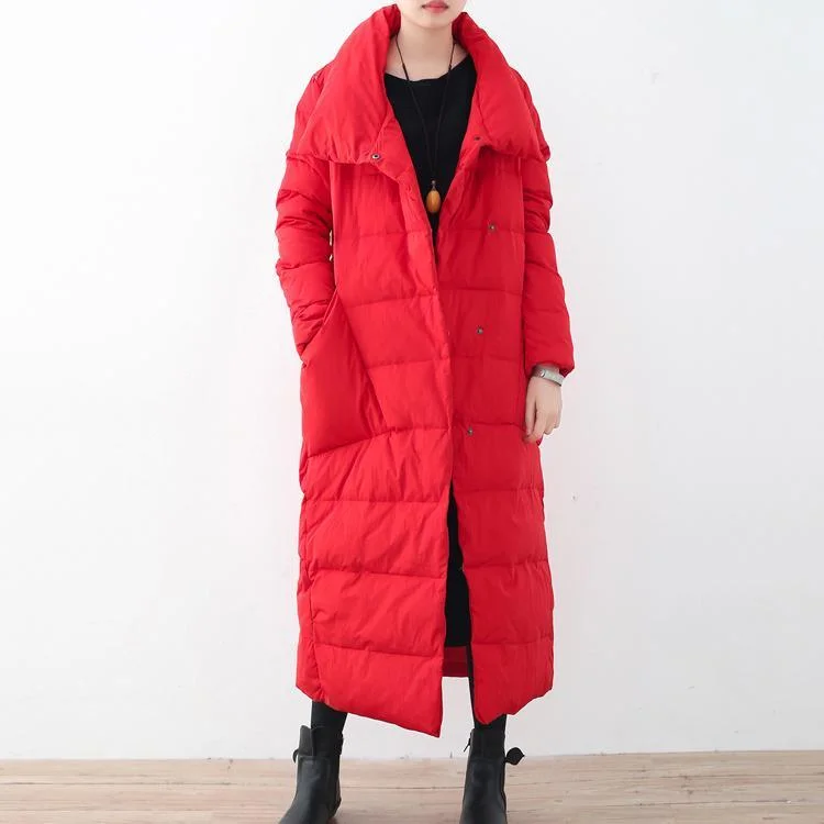 thick red quilted coat oversize stand collar down coat Elegant pockets overcoat