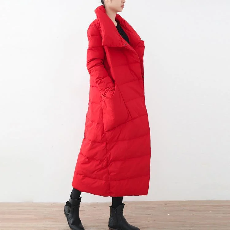 thick red quilted coat oversize stand collar down coat Elegant pockets overcoat