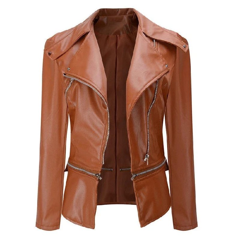 Women’s Real Leather Short Fashion Biker Jacket