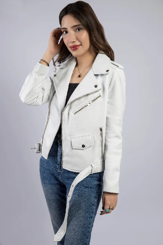 Womens Alyx Genuine Lambskin White Biker Leather Jacket