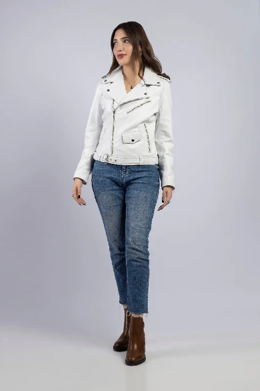 Womens Alyx Genuine Lambskin White Biker Leather Jacket