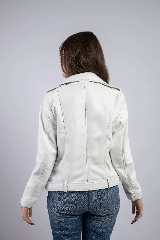 Womens Alyx Genuine Lambskin White Biker Leather Jacket