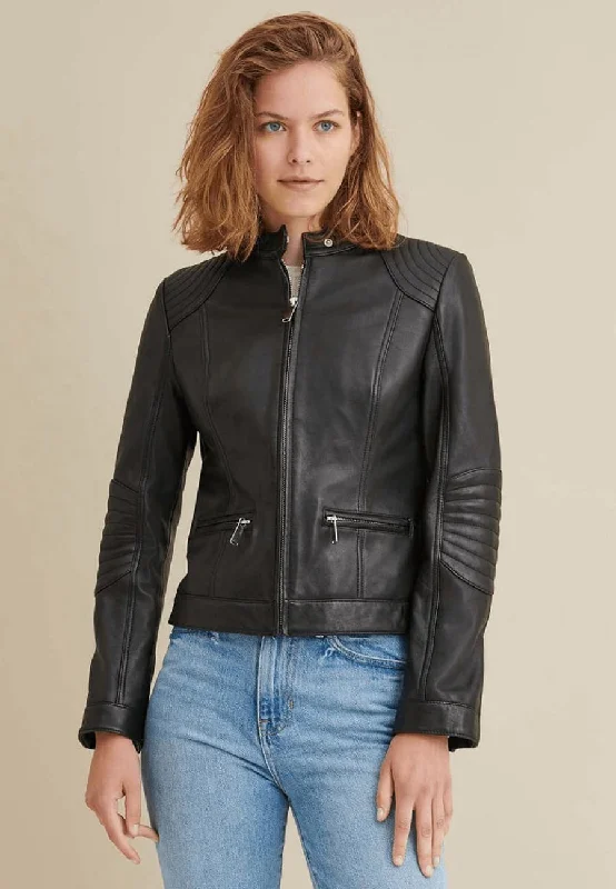 Women's Black Leather Biker Jacket