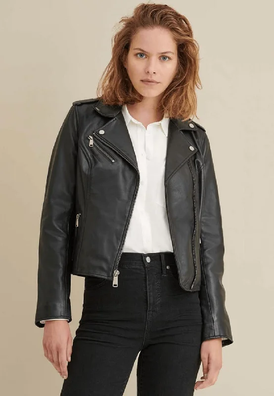 Women's Black Leather Biker Jacket