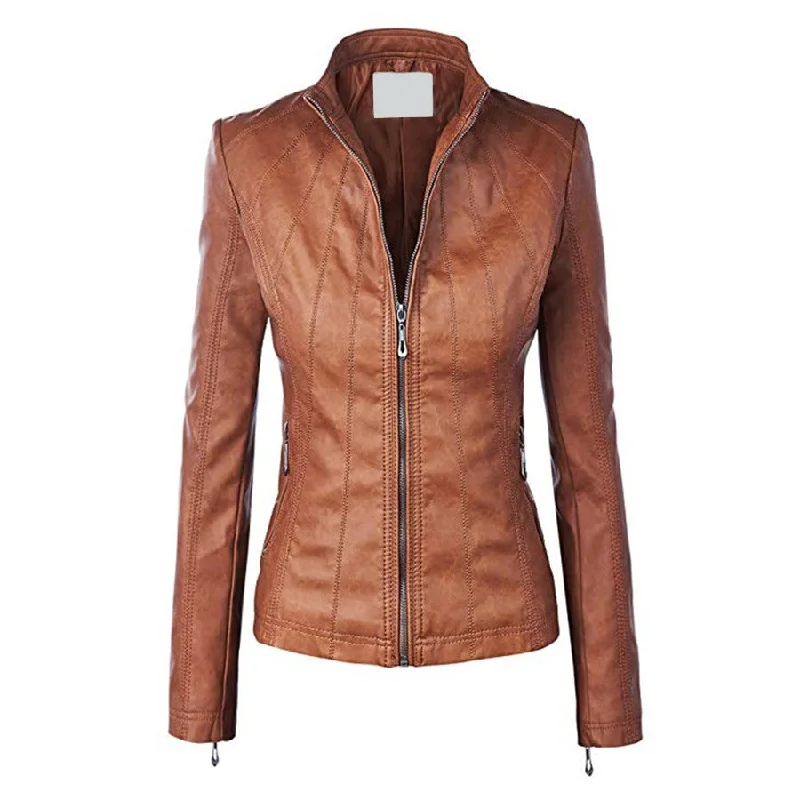 Women's Faux Leather Moto Biker Jacket