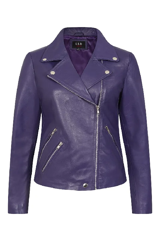 Women's Purple Biker Style Real Leather Jacket - CELIA